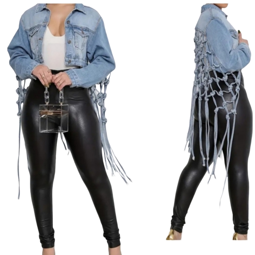 Cropped Jean Jacket  Women's Denim Jacket Size L (8-10)